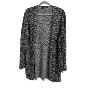 360 Cashmere‎ Gray Cheetah Print Open Cardigan Size Large